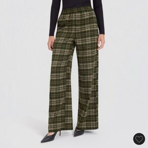 a new day - Plaid Wide-Leg Pants in Olive Green